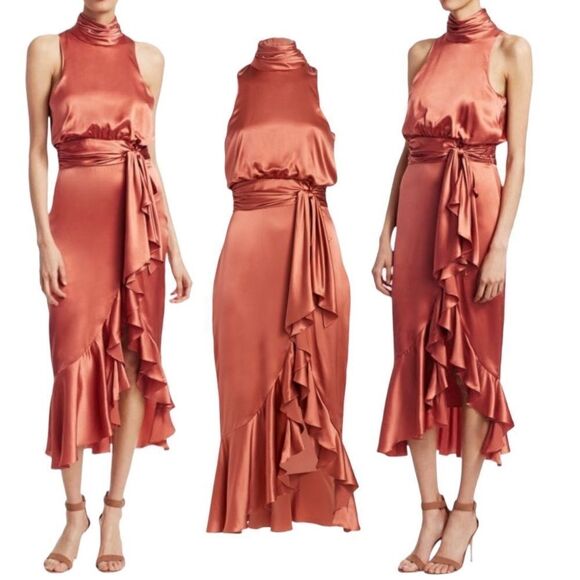 CINQ A Sept Silk Graduation Dress Wedding Mocha Mousse size 14 NWT - Picture 1 of 17